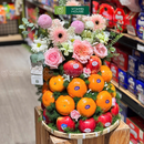 Tháp Trái Cây Quýt, Táo Dâng Hương và Hoa Tươi Trang Trí 