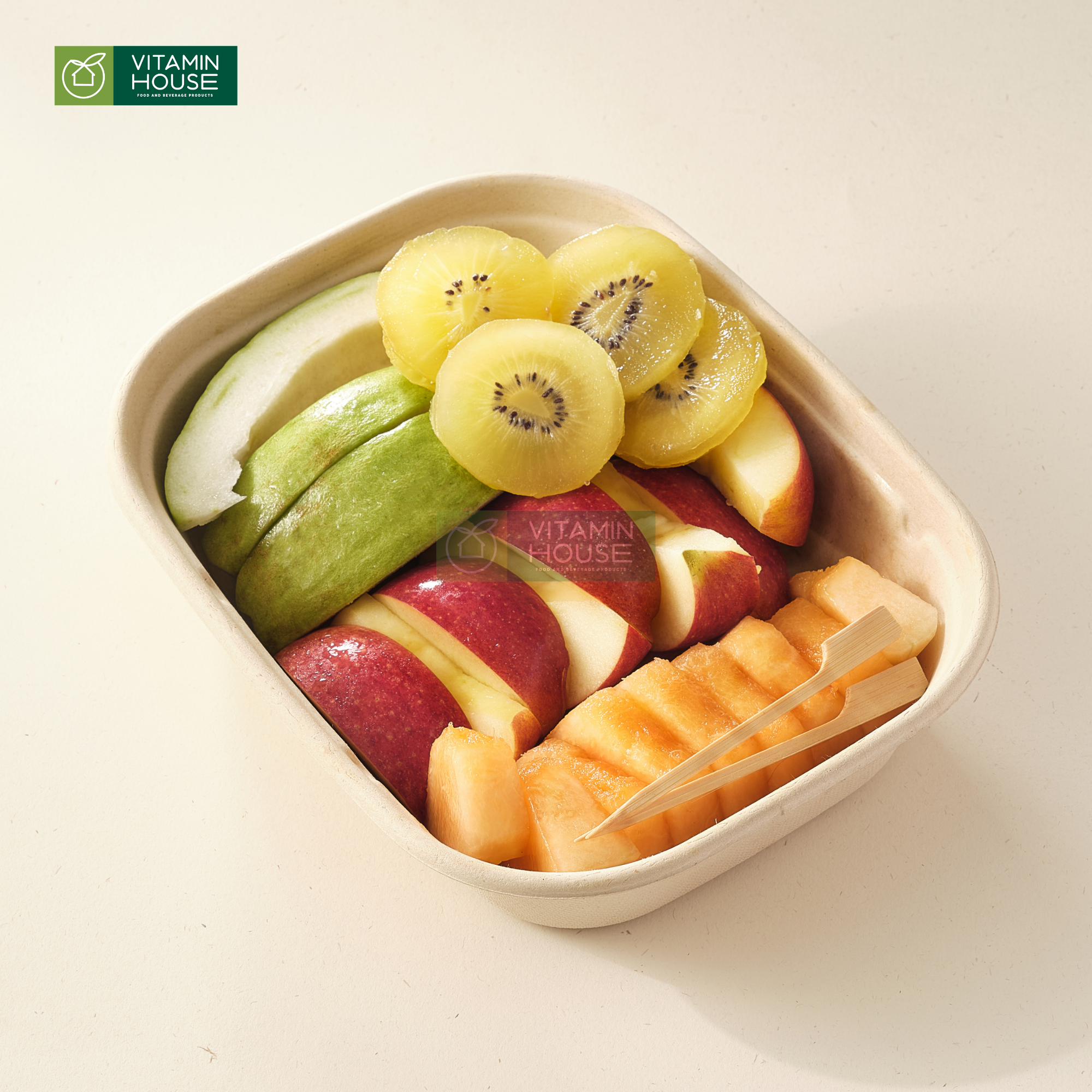 Trái Cây Cắt Sẵn Kiwi, Ổi, Táo và Dưa Lưới phần 4-5 người