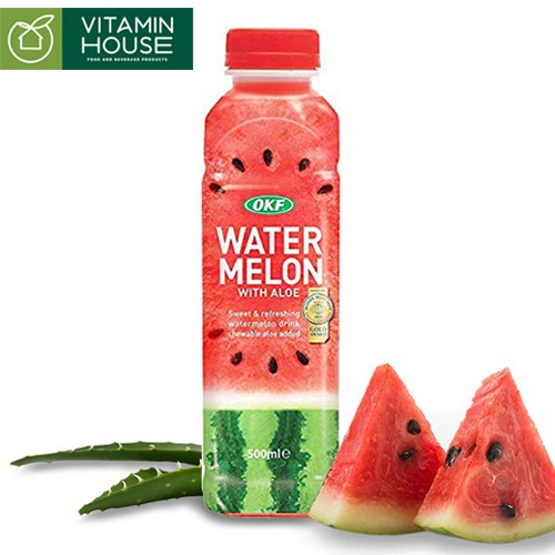 Nước Dưa Dấu Nha Đam Watermelon With Aloe OKF HQ Chai 500ml