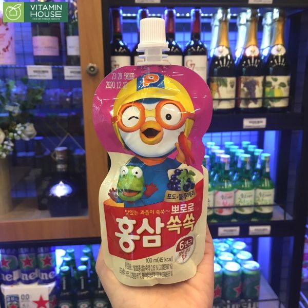 Túi nước trái cây Pororo hồng 100ml