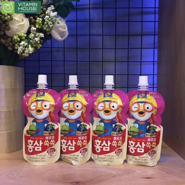 Túi nước trái cây Pororo hồng 100ml