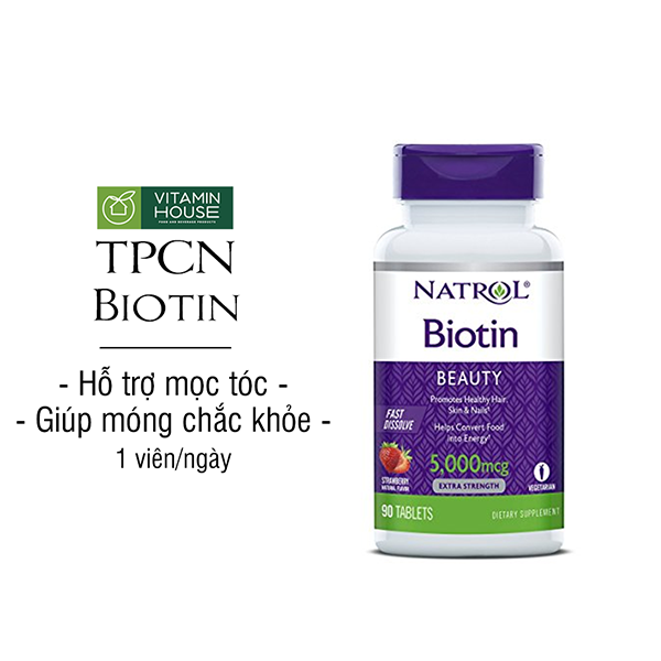 Viên Ngậm Hỗ Trợ Mọc Tóc Biotin 5000mcg Natrol Mỹ