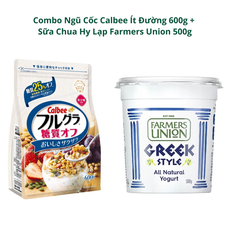 Combo Ngũ Cốc Calbee Ít Đường 600g + Sữa Chua Hy Lạp 500g