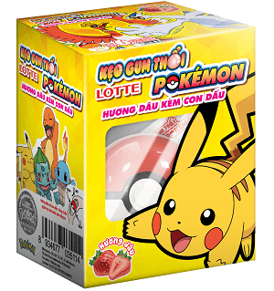 Hộp Kẹo Gum Thổi Lotte Pokemon Hương Dâu Kèm Con Dấu 3.2G
