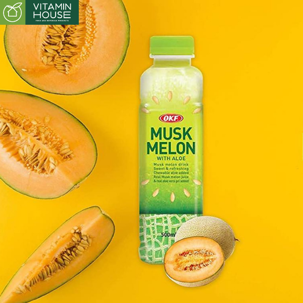 Nước Dưa Lưới Nha Đam Musk Melon With Aloe OKF HQ Chai 500ml