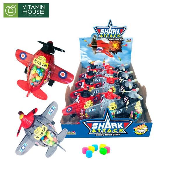hộp kẹo đồ chơi máy bay shark attack (lốc 12)