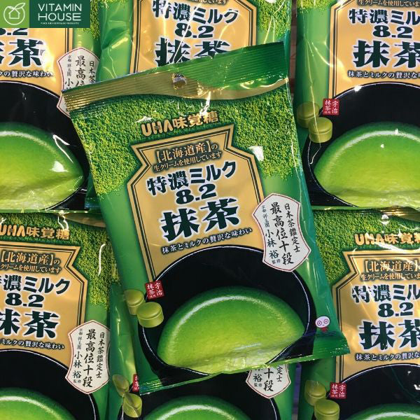 Kẹo trà xanh sữa UHA 8.2 Tokuno 77g