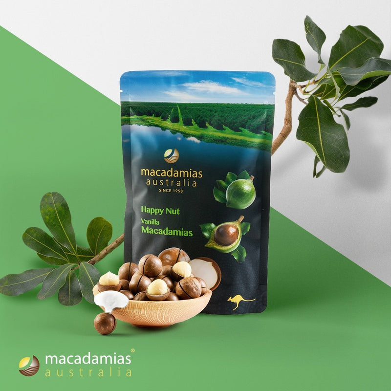 Hạt Macca Vị Vani Happy Nut Úc Gói 225g (Mã 2)