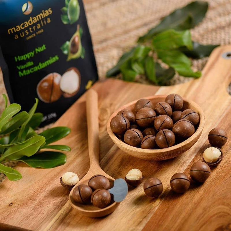 Hạt Macca Vị Vani Happy Nut Úc Gói 225g